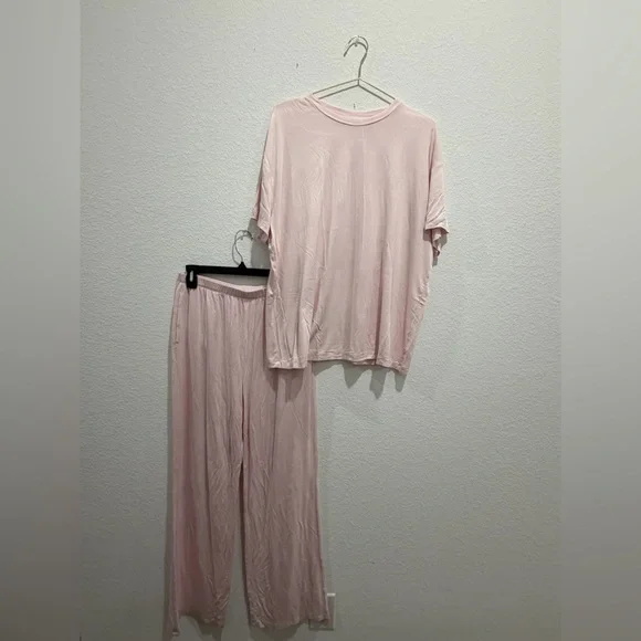 Nuuds boyfriend pajama tee shirt top pants makeup pink lounge set - Picture 2 of 14